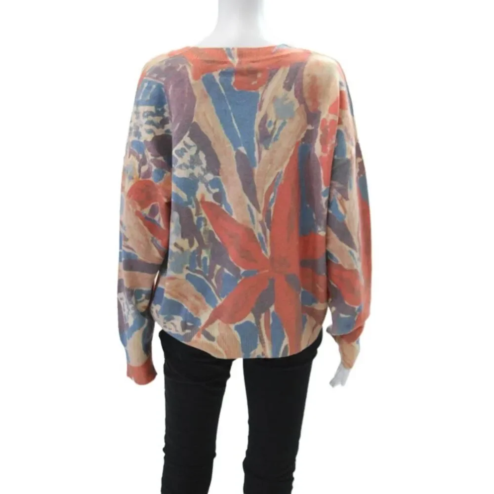 Renuar Womens Floral Print Sequined Pullover Knit Sweater Orange Size XS